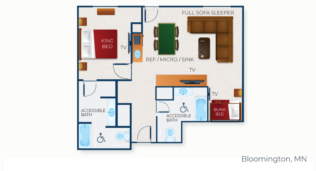 The floor plan for the accessible Deluxe Majestic Bunk Bed 